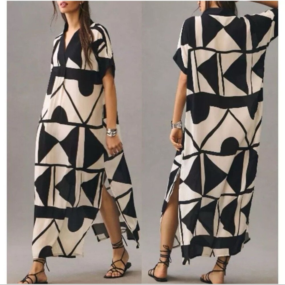 Abstract Black and White Maxi Dress